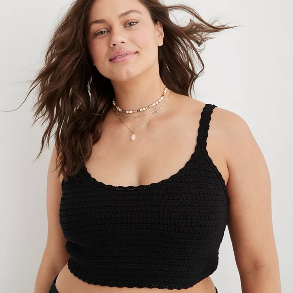 Aerie Black Crochet Tank Top Cropped Size Small